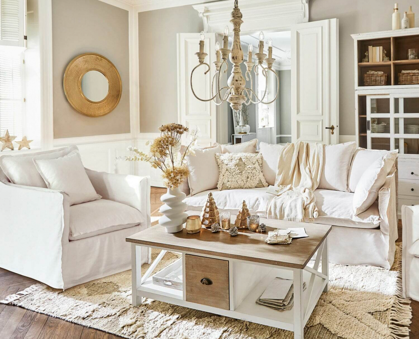 Boho Style Wohnzimmer in Weiß und Creme