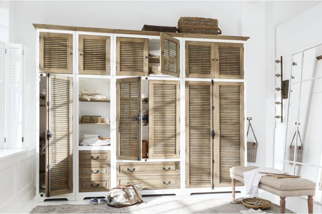 Lamellen Kleiderschrank Daviau von Loberon in weiß-braun
