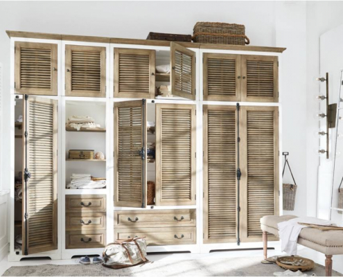 Lamellen Kleiderschrank Daviau von Loberon in weiß-braun