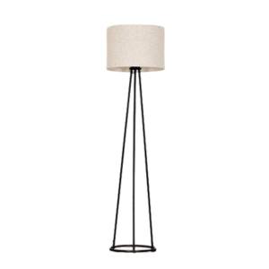 hofstein Stehlampe Stehlampe aus Metall/Stoff in Schwarz/Beige, ohne Leuchtmittel, mit rundem Schirm (40 cm) u. Fußschalter, 1 x E27, ohne Leuchtmittel