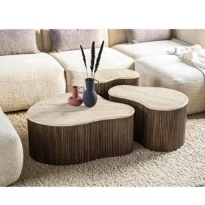 LEVEN Lifestyle Couchtisch LARIE organisch Tischplatte aus Travertin Naturstein