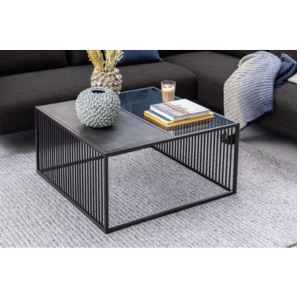 ACTONA GROUP Couchtisch Strington Sofatisch, Kaffetisch, schwarzer Marmoroptik, gehärtetem Glas, Metalllamellen, Breite 120 cm